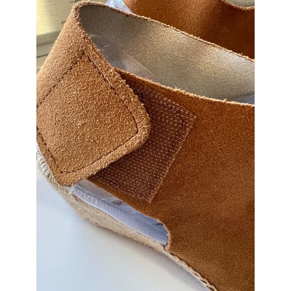 Brown Suede Peep Toe Wedge Sandals With Adjustable Velcro Strap Womens Size 7 - Picture 6 of 8
